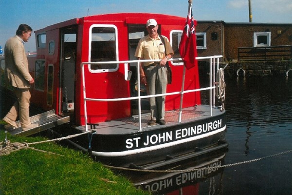 St John Crusader, a boat donated to the Seagull Trust, berthed on the Forth and Clyde Canal at Ratho, date unknown